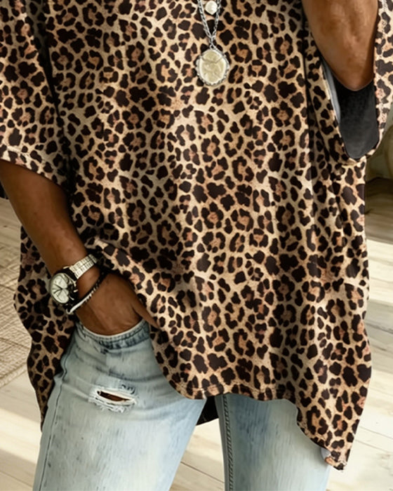 Blouse V-Hals Luipaard Casual