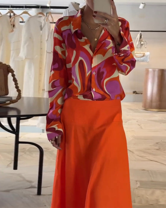 Kapel Kleurrijke Gedrukte Blouse met Knopen