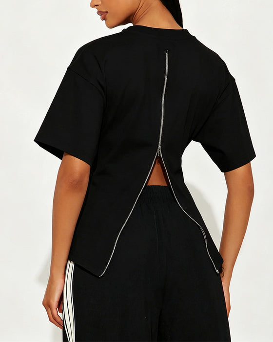 T-Shirts Los Drop Schouder Achter Rits