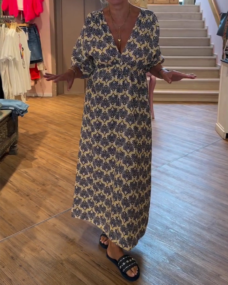 Jurk Vintage Diepe V-Hals Bloemig