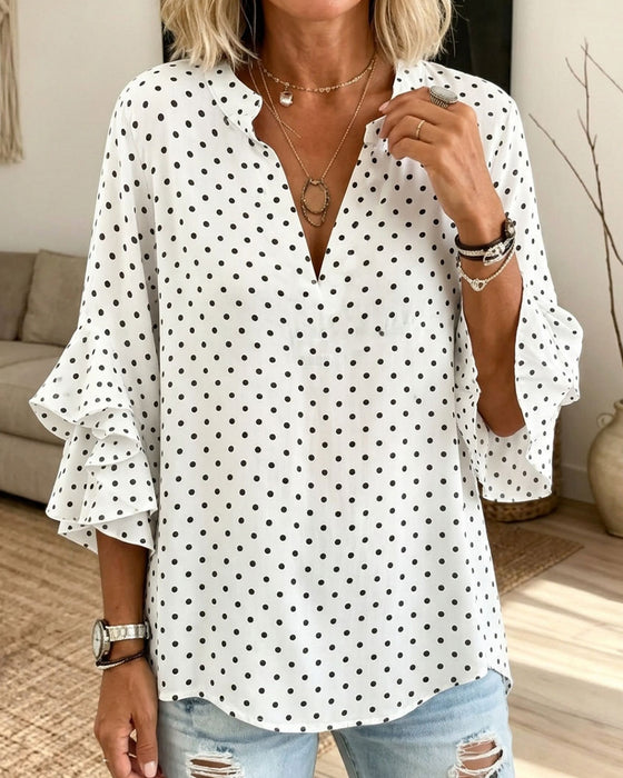 Blouse Stip Meerlaags Ruches Mouw
