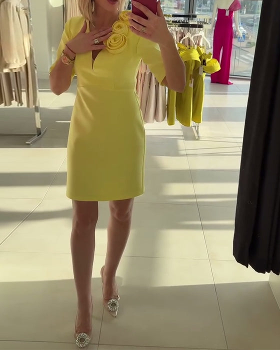 Jurk Elegant Handgemaakte Bloem Effen Kleur