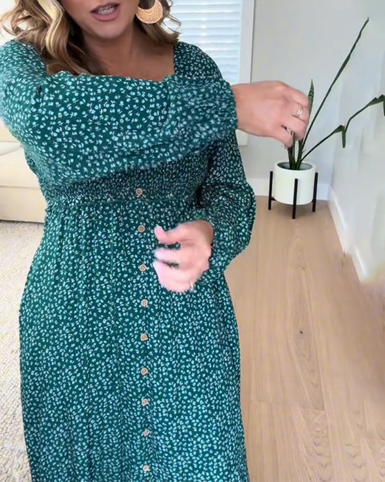 Jurk Bloemen Knoop Lange Mouw