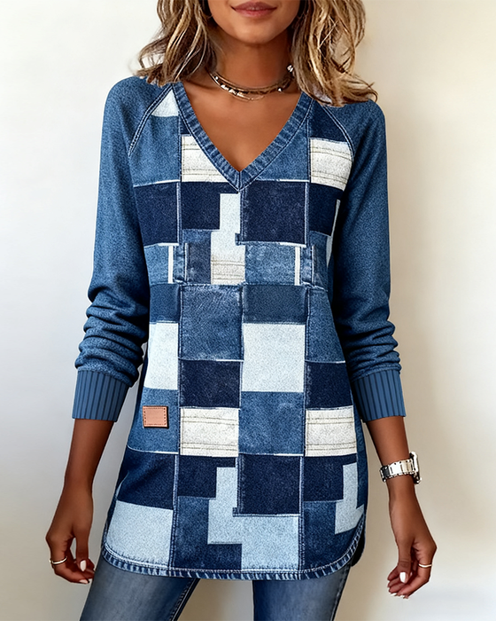 V-Hals Top Met Retroprint En Split