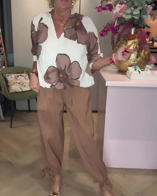Blouse V-Hals Bloemig Halflange Mouw Relaxed