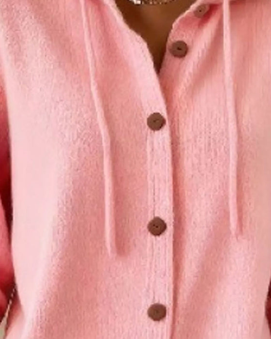 Cardigan Effen Kleur Capuchon Knoopsluiting
