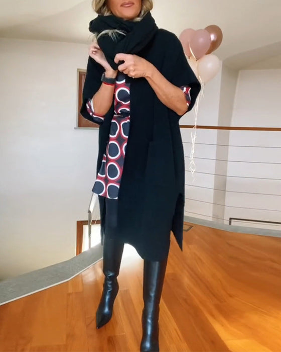 Casual effen kleur vest met halve mouw en zak