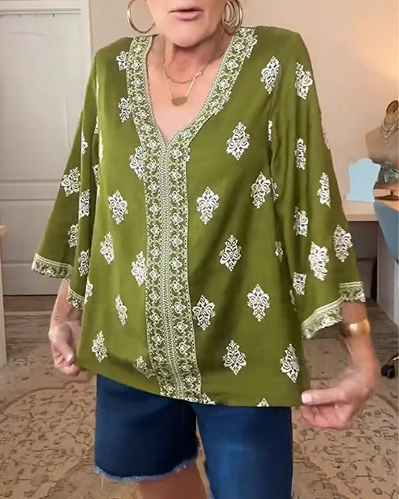 Blouse V-Hals Etnisch Los