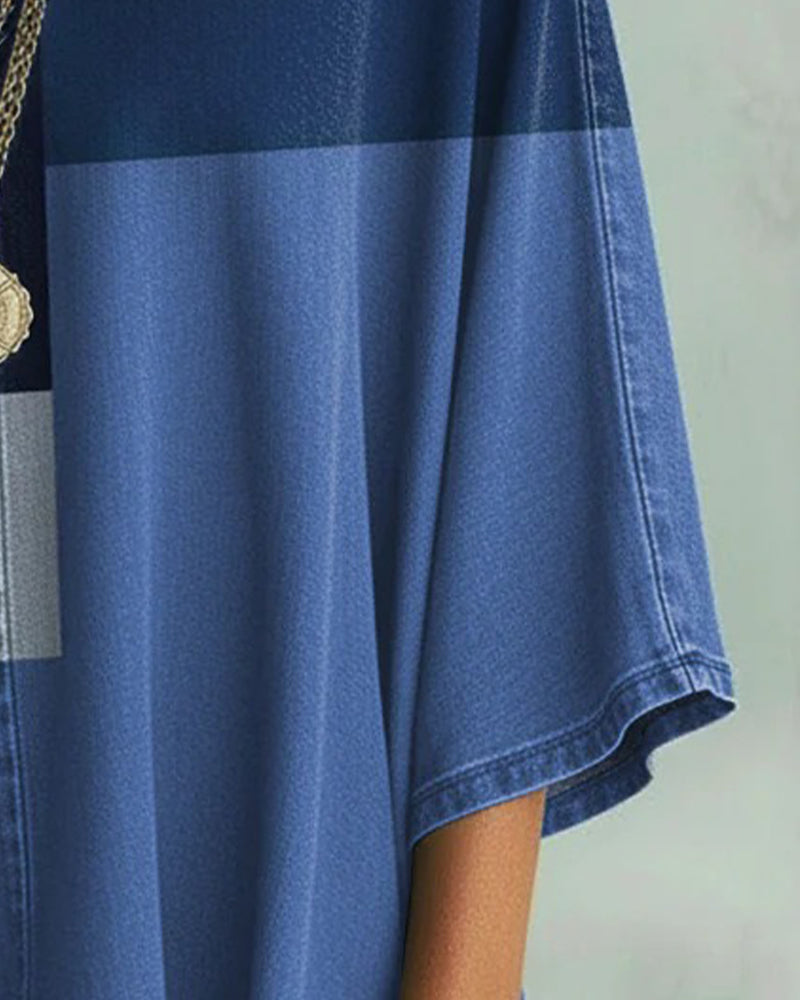 Top V-Hals Kleur Blok Los