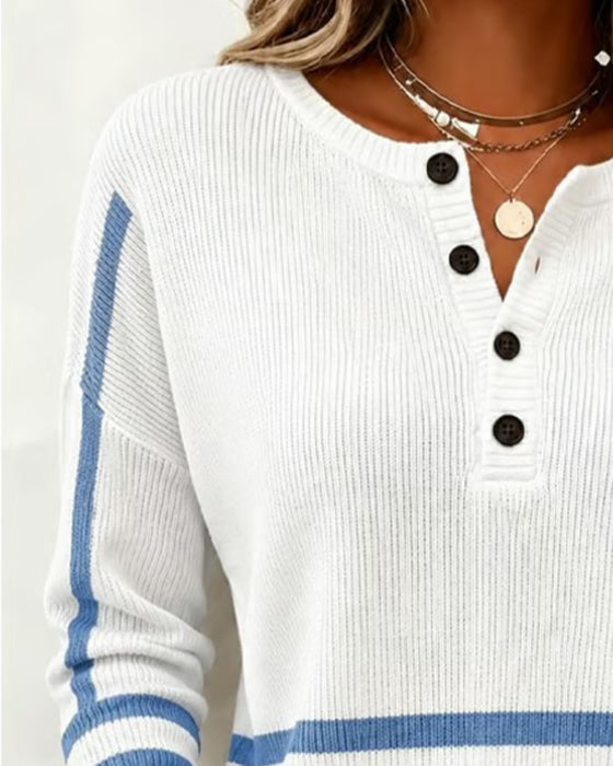 Pullover Gestreept Henley Gebreid