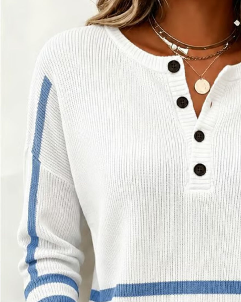 Pullover Gestreept Henley Gebreid