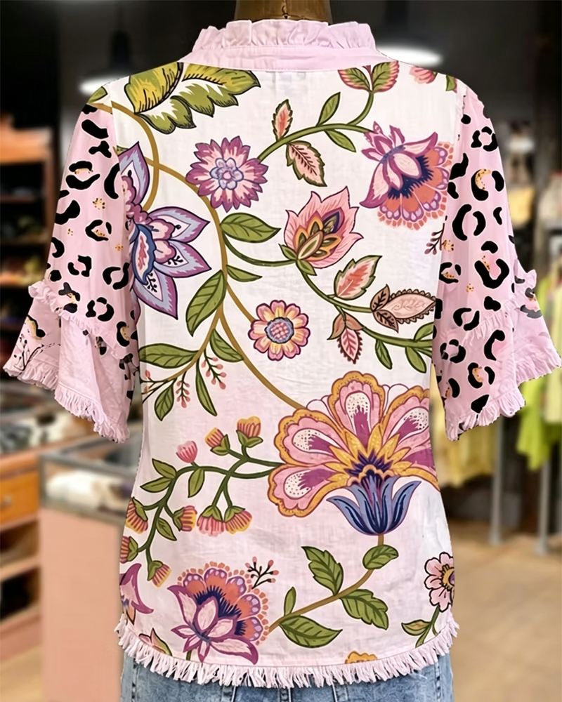 Blouse V-Hals Contrast Print