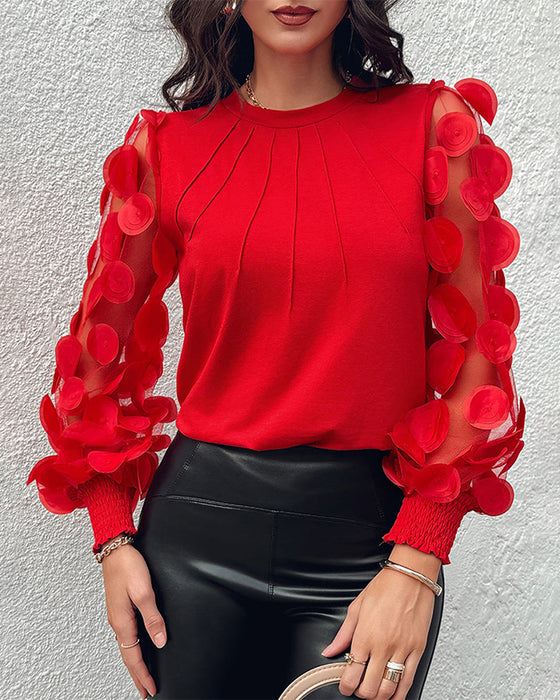 Blouse Driedimensionale Decoratieve Mouw Geplooid
