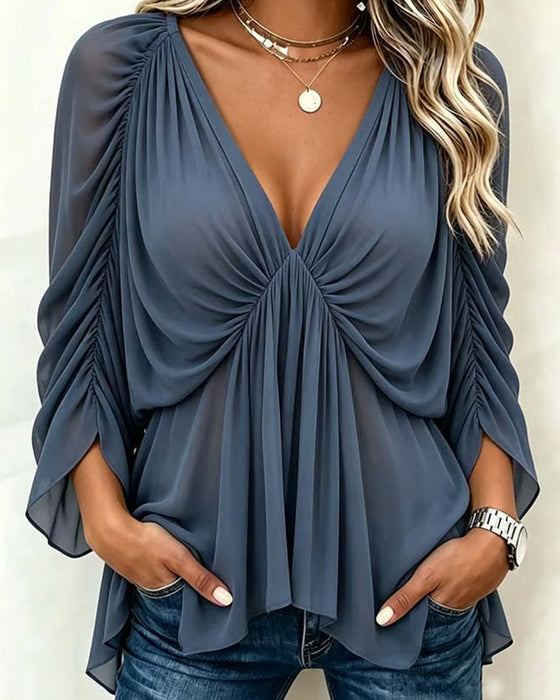 Blouse V-Hals Gerimpeld Casual