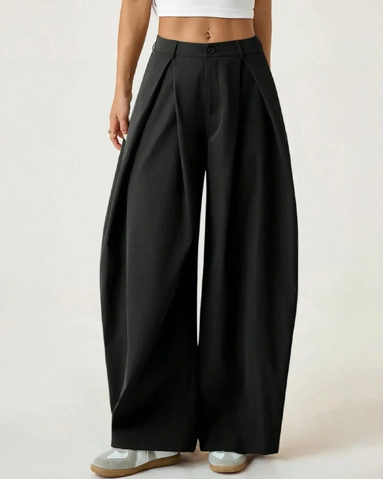 Broek Hoge Taille Geplooide Wijde Pijp Vrijetijd
