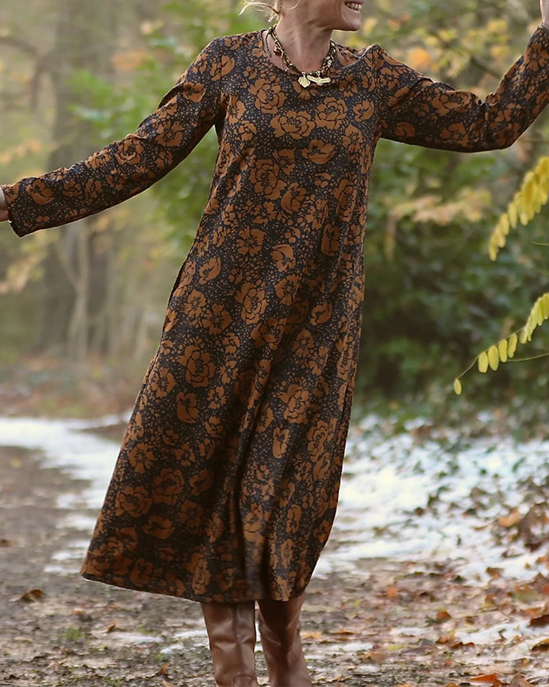 Jurk Bloemenprint Ronde Hals Losvallende Pasvorm