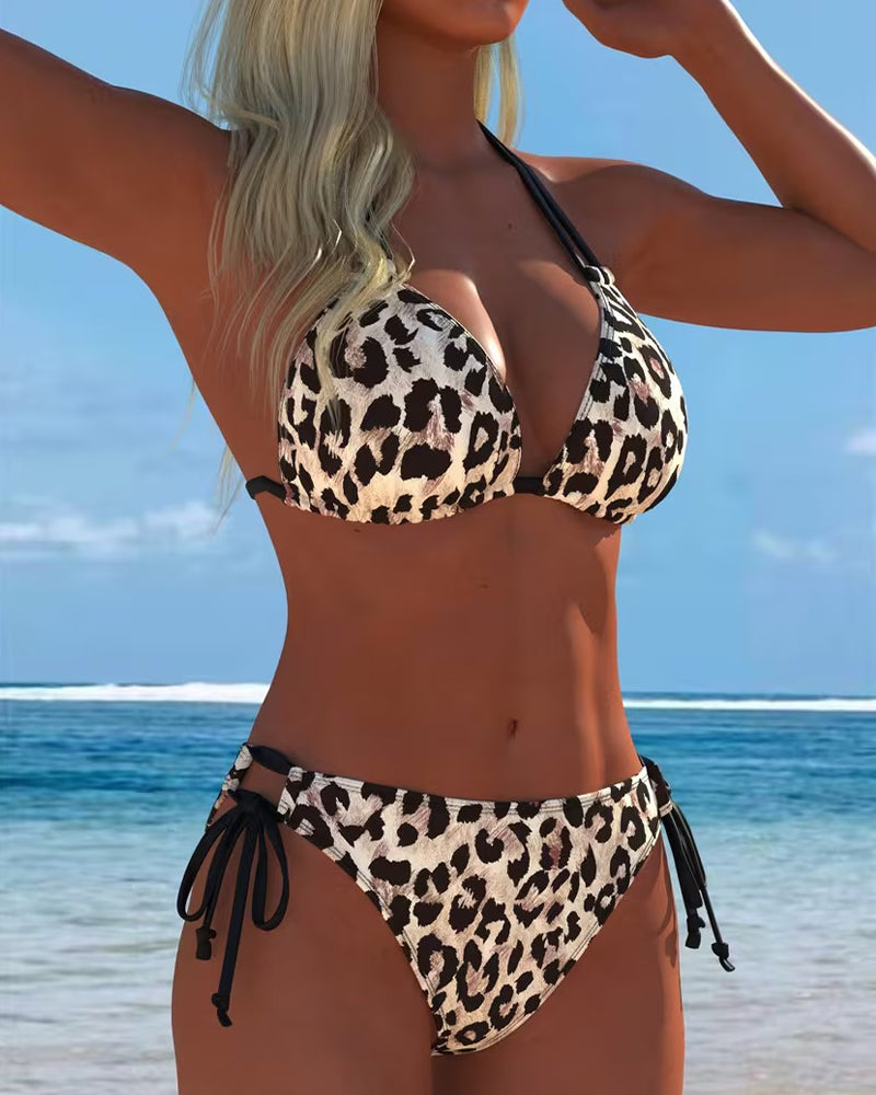 Bikini Luipaardprint Halternek Met Bandjes