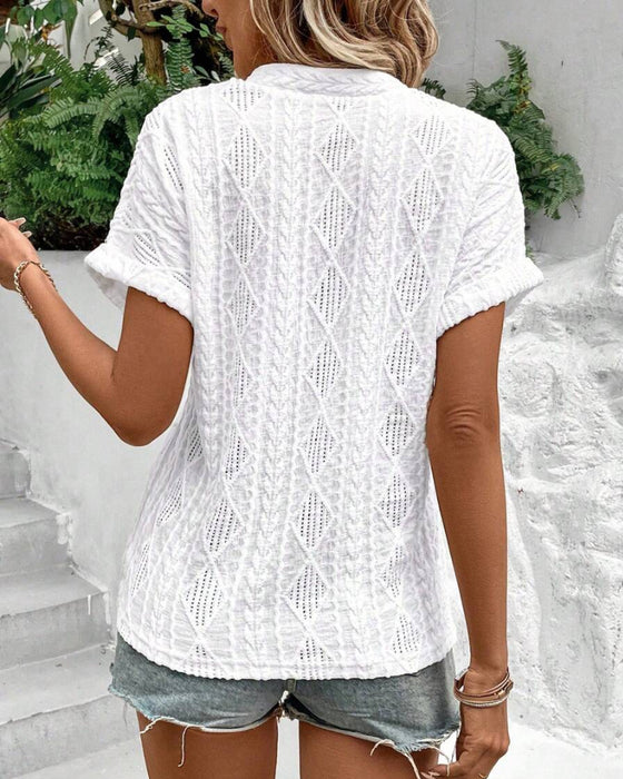 Blouse V-Hals Effen Kleur Hol Ademend