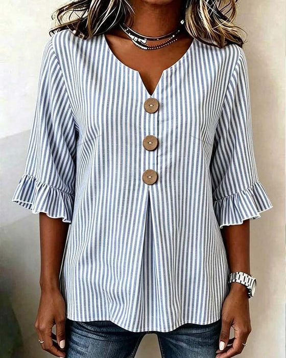 Blouse Mini V-Hals Ruffle Streep Knoop