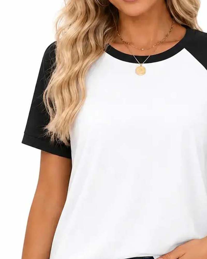 T-Shirt Rondhals Kleurblok Raglan Mouw