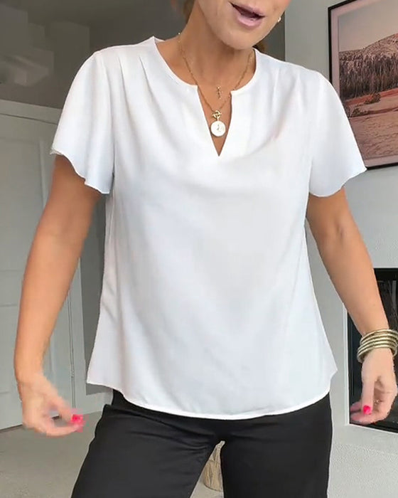 Blouse Lotusblad V-Hals Effen Kleur