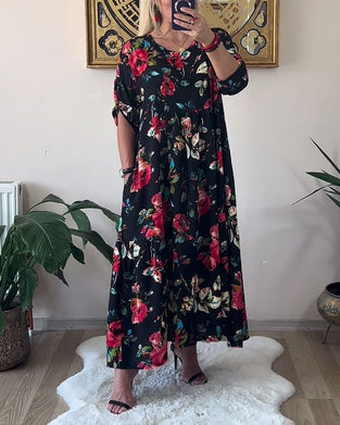 Jurk Los Oversized Ronde Hals Bedrukt