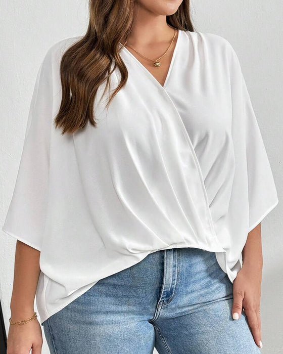Blouse V-Hals Kruis Onregelmatig Effen