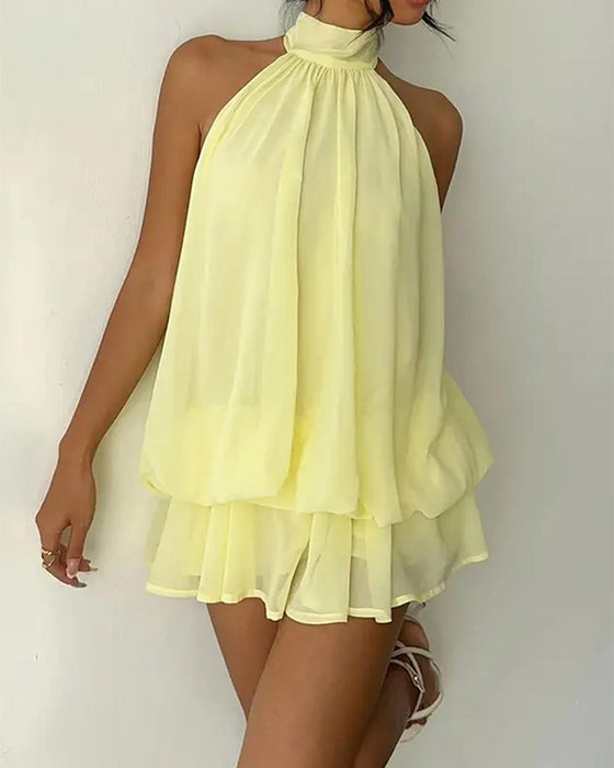 Jurk Halsband Chiffon Mini