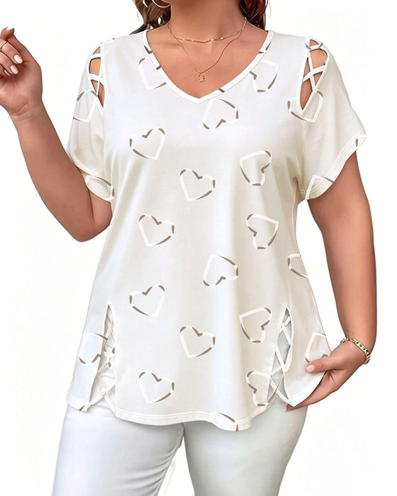 T-Shirt Hartpatroon Geënt Korte Mouw