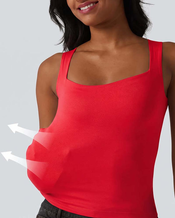Tank Top Effen Kleur Vierkante Hals Ingebouwde Bh