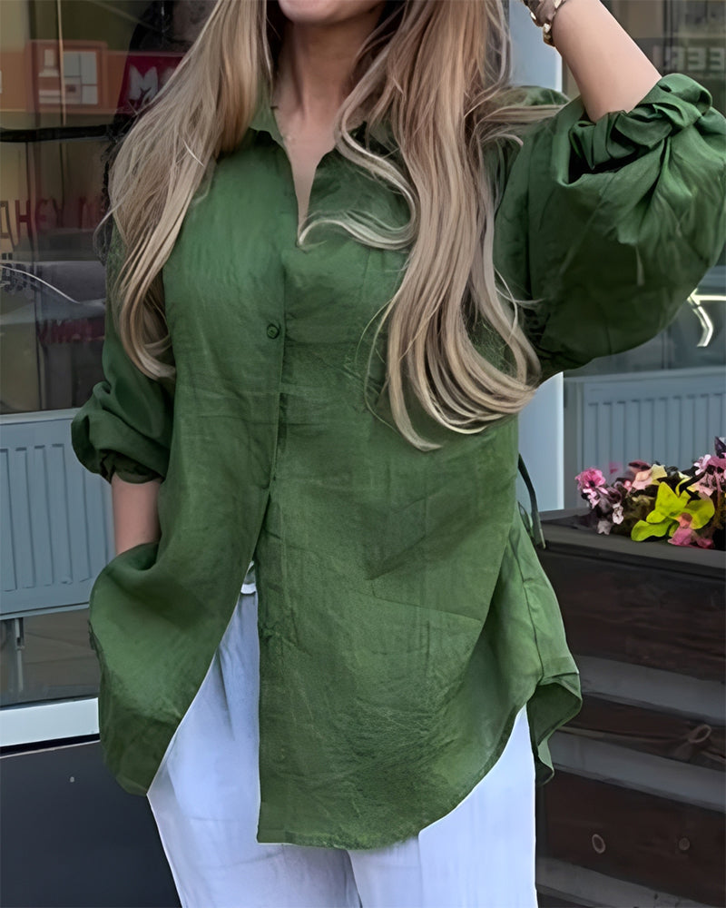 Blouse Elastische Taille Lantaarn Mouw