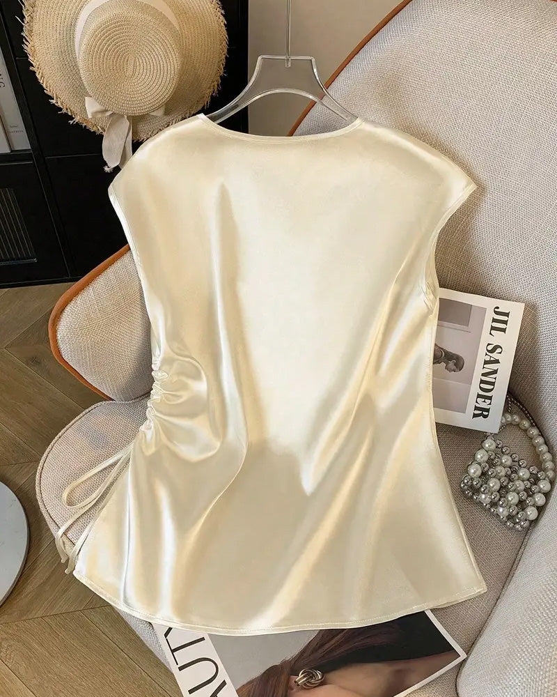 Blouse V-Hals Trekkoord Mouwloos