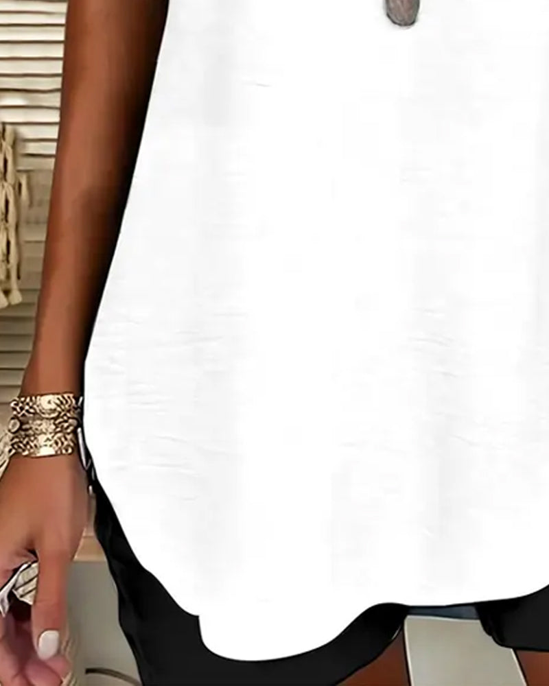 Blouse Casual Drop Schouder V-Hals Korte Mouw