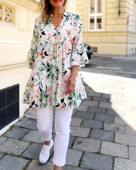 Elegante bloemenblouse met V-hals