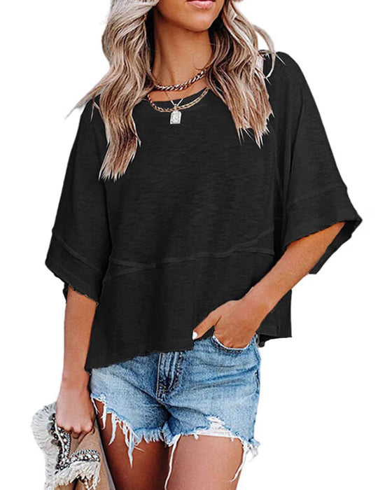T-Shirt Zonder Split Gelapt Effen Klokmouw
