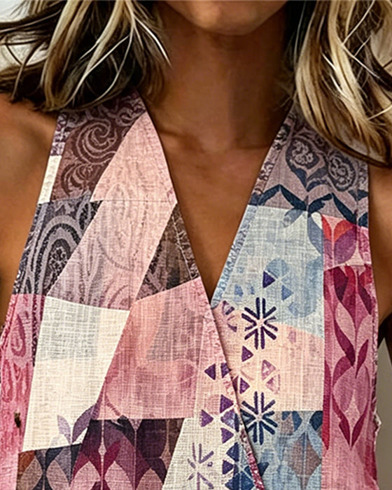 Casual Bedrukte Blouse Met Vetersluiting