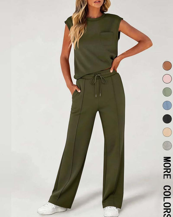 Set Effen Mouwloos Korte Mouw Casual