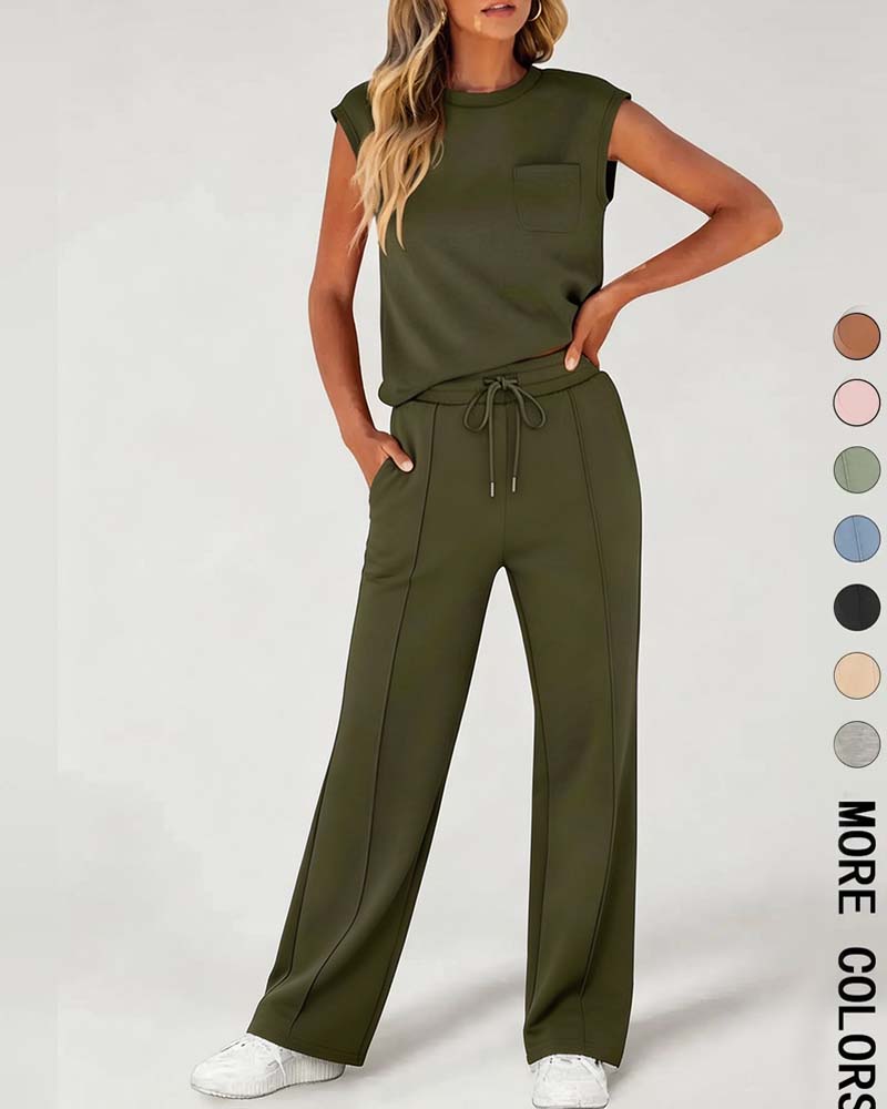 Set Effen Mouwloos Korte Mouw Casual