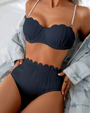 Bikini Parel Band Gestructureerde Schelpzoom Striksluiting