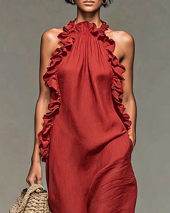 Jurk Halterneck Gerimpeld Lang