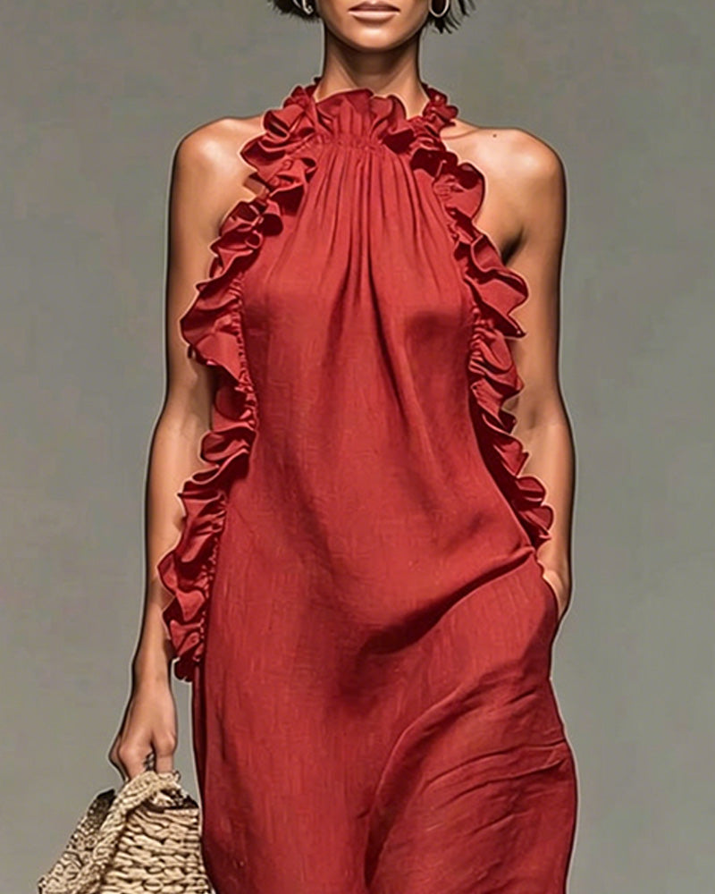 Jurk Halterneck Gerimpeld Lang