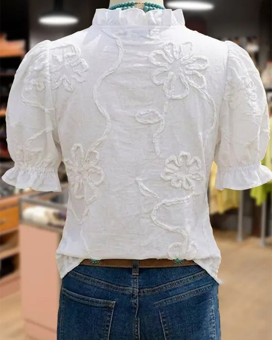 Blouse V-Hals Ruche Rand Pofmouw