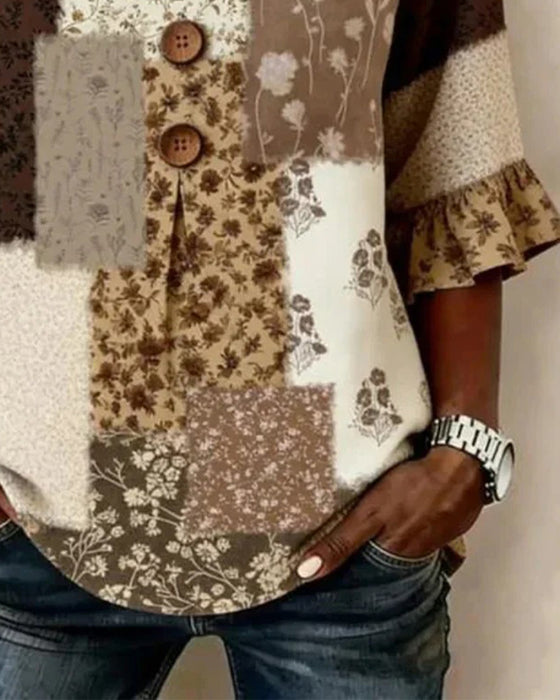 Blouse Met V-Hals, Ruchesmouwen
