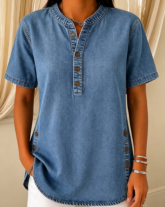 Top Casual Knoppen Korte Mouwen