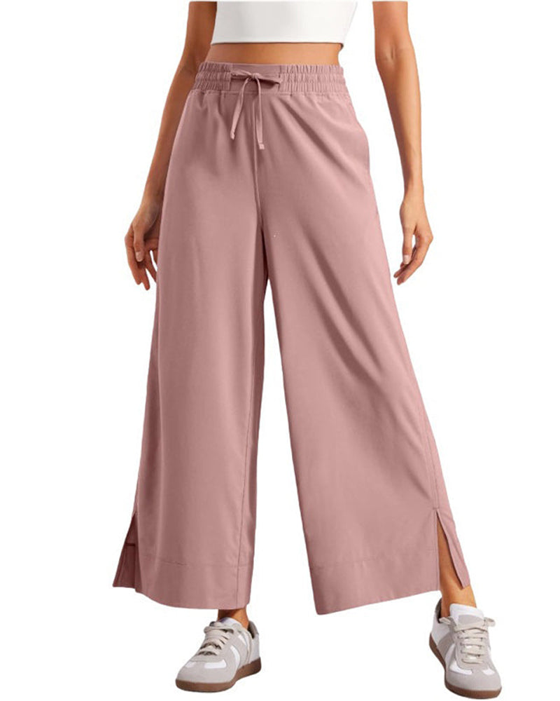 Broek Hoge Taille Wijde Pijp Met Zijsplit