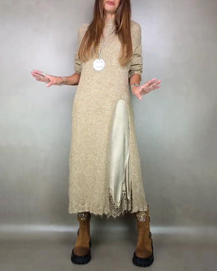 Tweedelige Set Met Gebreide Jurk En Kant Cami - Jurk