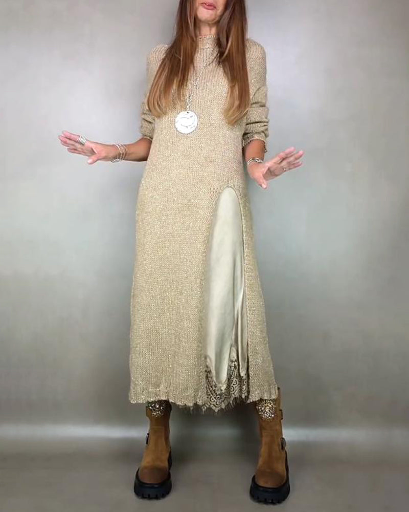 Tweedelige Set Met Gebreide Jurk En Kant Cami - Jurk