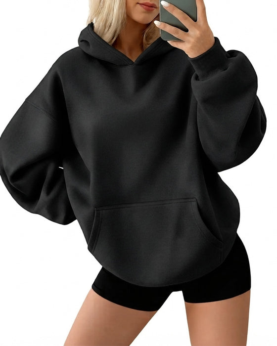 Hoodie Met Capuchon Zak Effen Los