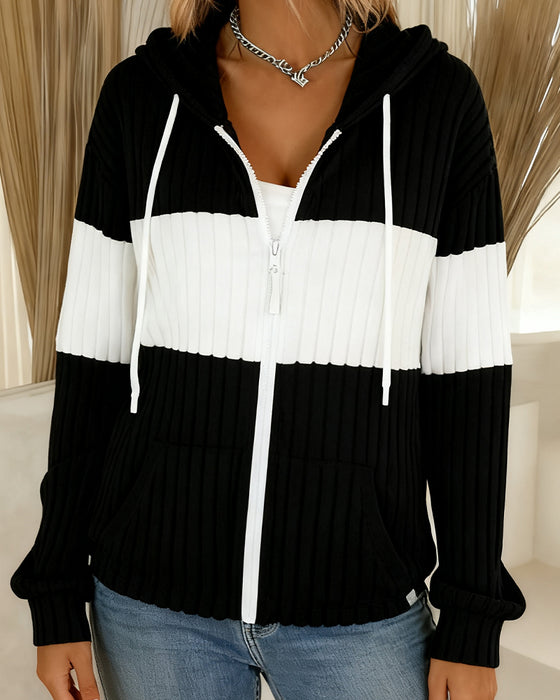 Colorblocking Jas Met Capuchon En Rits