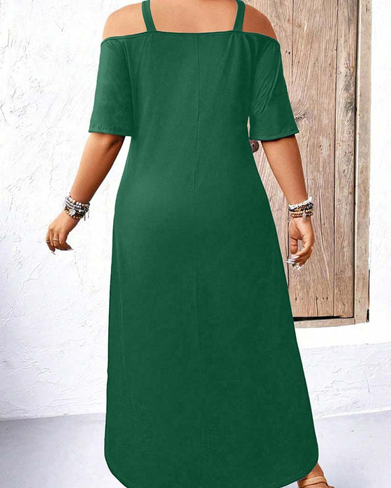 Jurk Effen V-Hals Off-Shoulder Lang